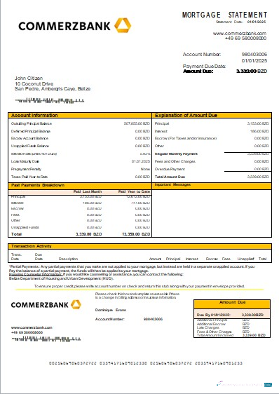 Премиум Скачать Белиз Commerzbank Банк Ипотека Выписка Scr Photoshop Шаблон