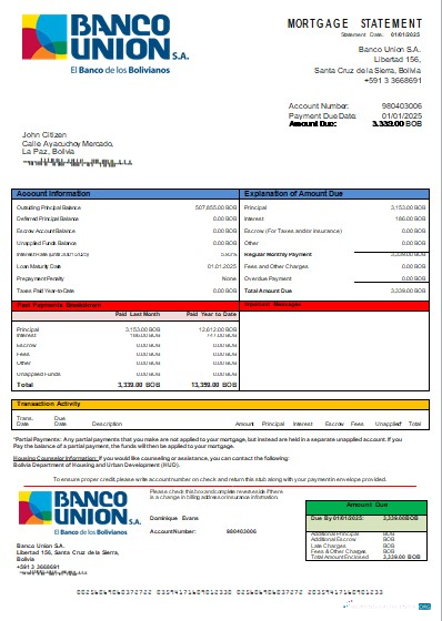 Премиум Скачать Боливия Banco Юнион Банк Ипотека Выписка Scr Photoshop Шаблон