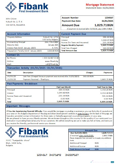 Реалистичный Скачать Болгария Fibank Банк Ипотека Выписка Scr Photoshop Шаблон