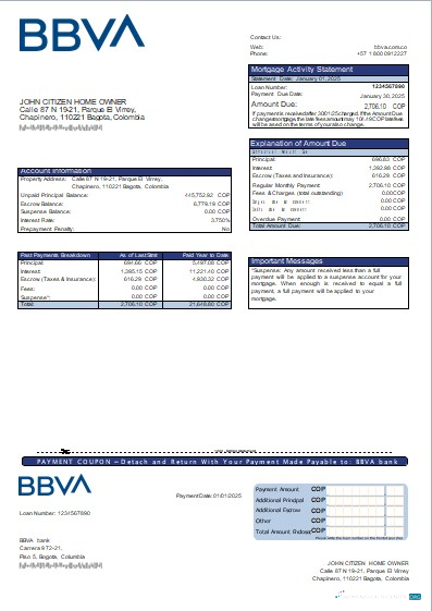 Качественный Скачать Колумбия BBVA Банк Ипотека Выписка Scr Photoshop Шаблон