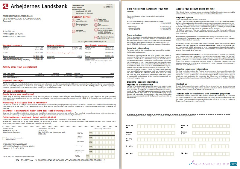 Качественный Скачать Дания Arbejdernes Landsbank Банк Ипотека Выписка, 2 Страниц, 1 2 Scr Photoshop Шаблон