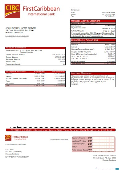 Качественный Скачать Доминика CIBC Банк Банк Ипотека Выписка Scr Photoshop Шаблон