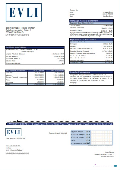 Премиум Скачать Финляндия Evli Банк PLC Банк Ипотека Выписка Scr Photoshop Шаблон