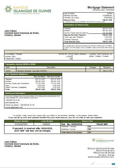 Качественный Скачать Гвинея Banque Islamique de Guinée Банк Ипотека Выписка Scr Photoshop Шаблон