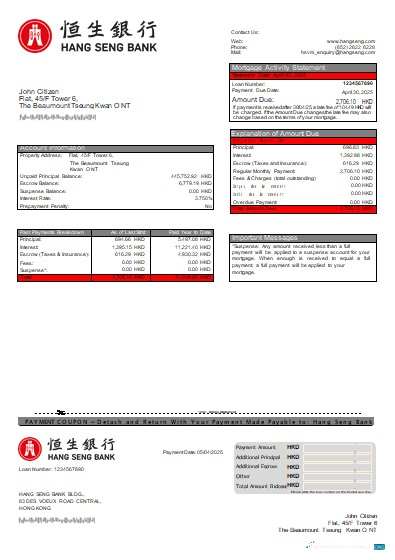 Премиум Скачать Hong Kong Hang Seng Банк Ипотека Выписка Scr Photoshop Шаблон