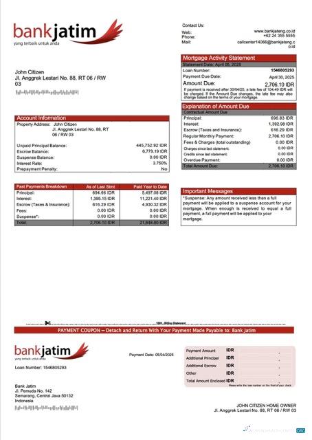 Премиум Скачать Индонезия Банк Jatim Ипотека Выписка Word и PDF Шаблон Photoshop Шаблон