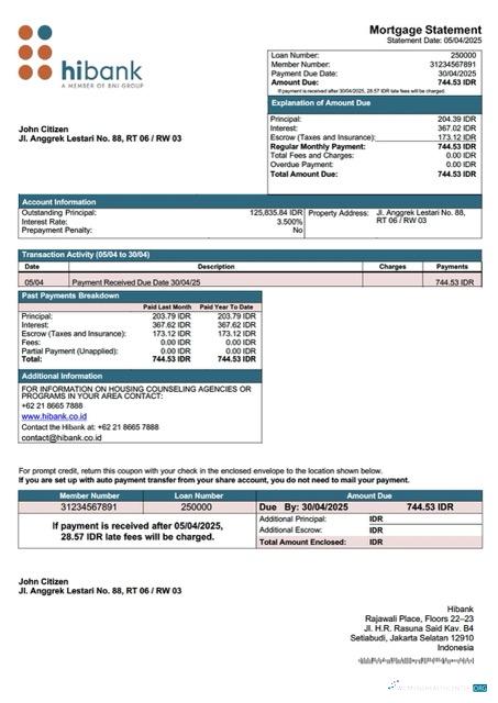 Профессиональный Скачать Индонезия Hibank Ипотека Выписка Word и PDF Шаблон Photoshop Шаблон