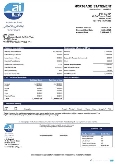 Качественный Скачать Израиль Arab Израиль Банк Ипотека Выписка Word и PDF Шаблон Photoshop Шаблон