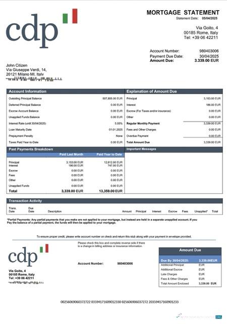 Премиум Скачать Италия Cassa Depositi E Prestiti Ипотека Выписка Word и PDF Шаблон Photoshop Шаблон