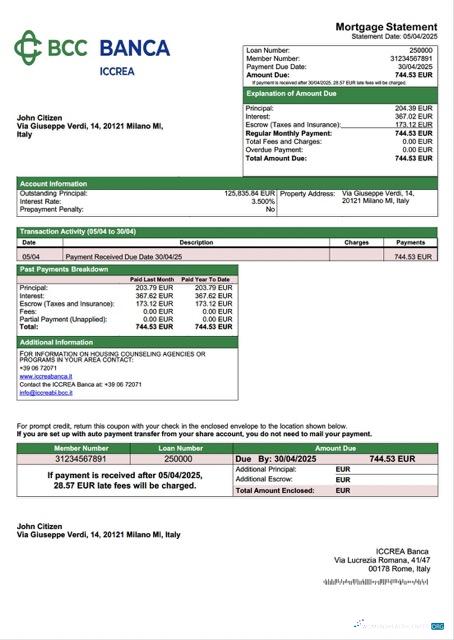 Качественный Скачать Италия ICCREA Banca Ипотека Выписка Word и PDF Шаблон Photoshop Шаблон