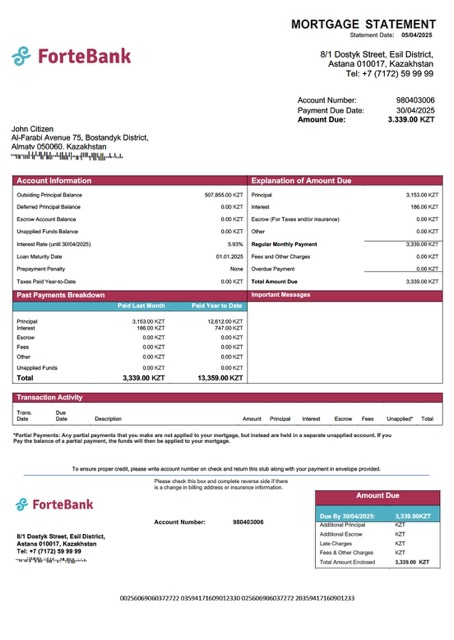 Премиум Скачать Казахстан ForteBank Ипотека Выписка Word и PDF Шаблон Photoshop Шаблон