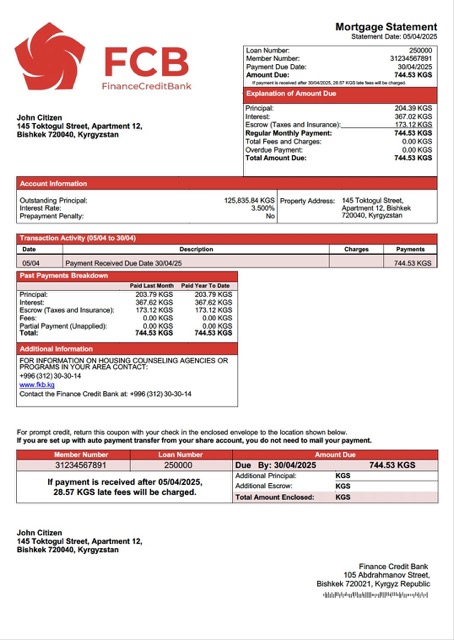 Профессиональный Скачать Киргизия Finance Кредитная Банк Ипотека Выписка Word и PDF Шаблон Photoshop Шаблон