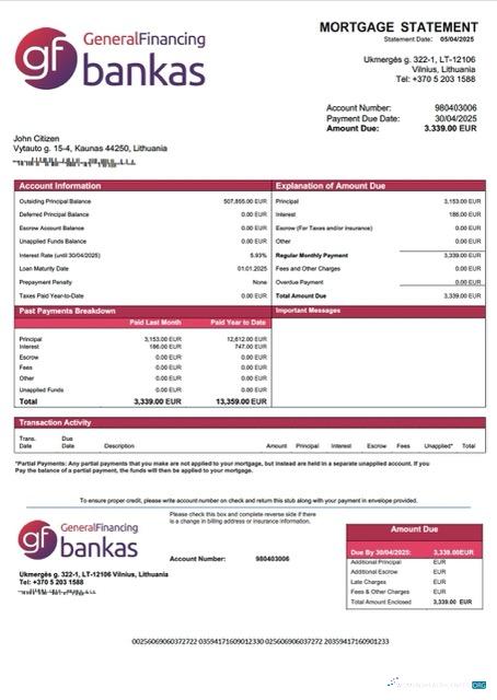 Качественный Скачать Литва UAB GF Bankas Ипотека Выписка Word и PDF Шаблон Photoshop Шаблон