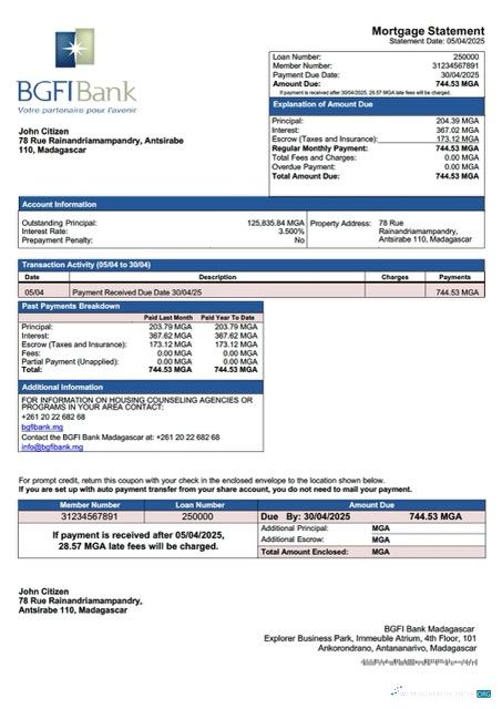 Премиум Скачать Мадагаскар BGFI Банк Мадагаскар Ипотека Выписка Word и PDF Шаблон Photoshop Шаблон