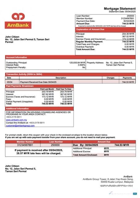 Качественный Скачать Малайзия AmBank Ипотека Выписка Word и PDF Шаблон Photoshop Шаблон