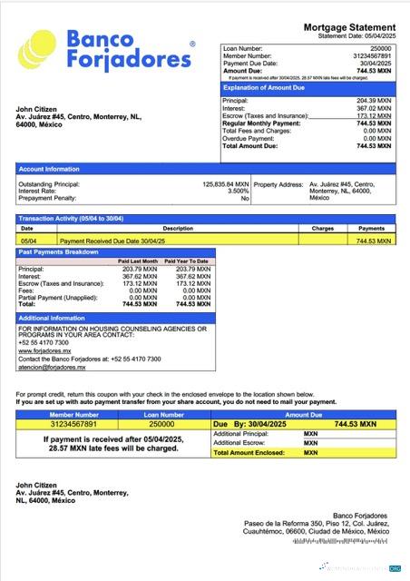 Премиум Скачать Мексика Banco Forjadores Ипотека Выписка Word и PDF Шаблон Photoshop Шаблон