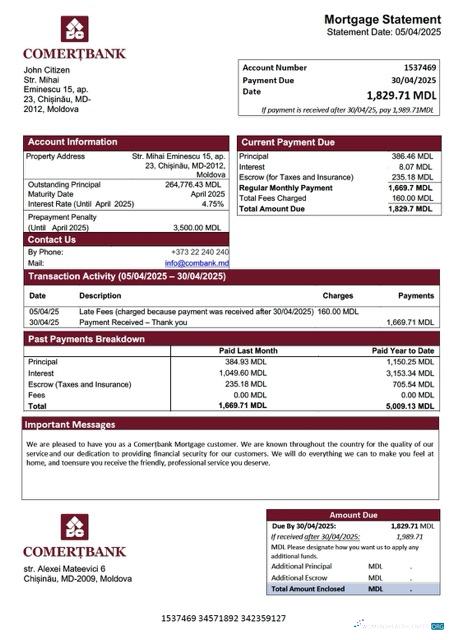 Премиум Скачать Молдова ComerțБанк Ипотека Выписка Word и PDF Шаблон Photoshop Шаблон