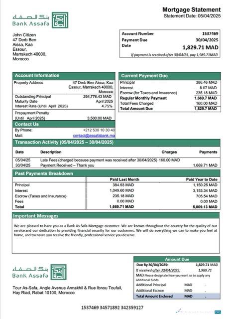 Премиум Скачать Марокко Банк As Safa Ипотека Выписка Word и PDF Шаблон Photoshop Шаблон