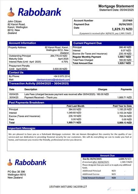 Качественный Скачать Новая Зеландия Rabobank Ипотека Выписка Word и PDF Шаблон Photoshop Шаблон