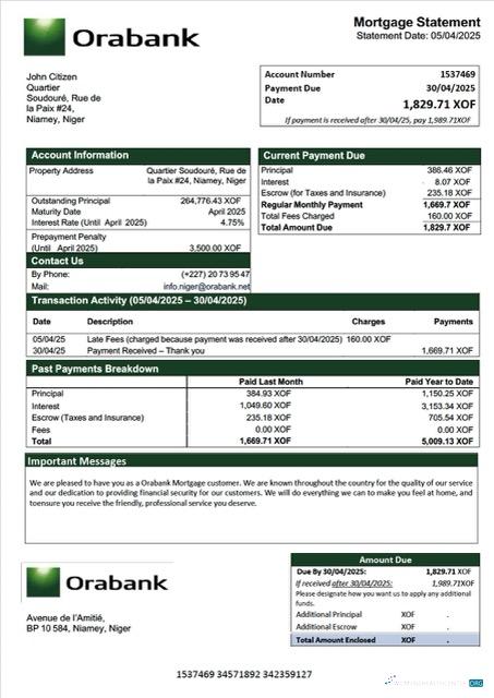 Профессиональный Скачать Нигер Orabank Ипотека Выписка Word и PDF Шаблон Photoshop Шаблон