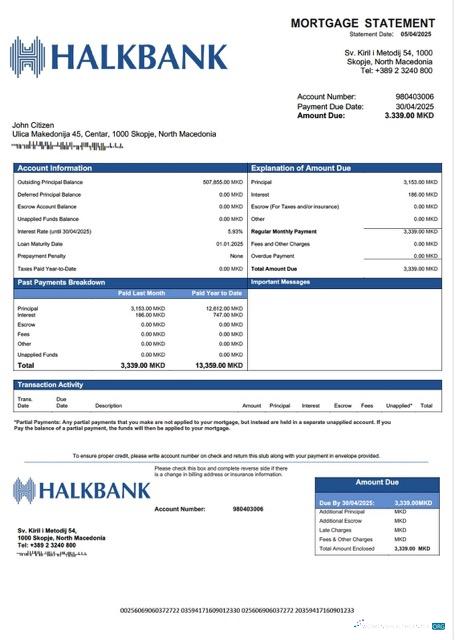 Премиум Скачать Северный Macedonia Halkbank Ипотека Выписка Word и PDF Шаблон Photoshop Шаблон