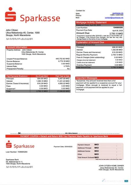 Качественный Скачать Северный Macedonia Sparkasse Банк Ипотека Выписка Word и PDF Шаблон Photoshop Шаблон
