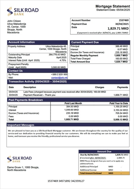 Профессиональный Скачать Северный Macedonia Silk Road Банк Ипотека Выписка Word и PDF Шаблон Photoshop Шаблон