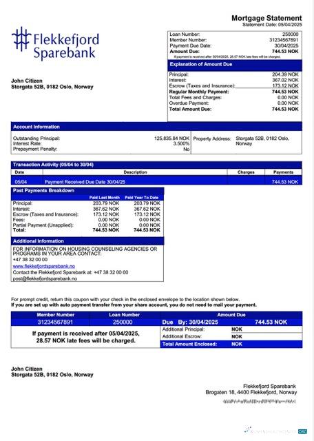 Премиум Скачать Норвегия Flekkefjord Sparebank Ипотека Выписка Word и PDF Шаблон Photoshop Шаблон