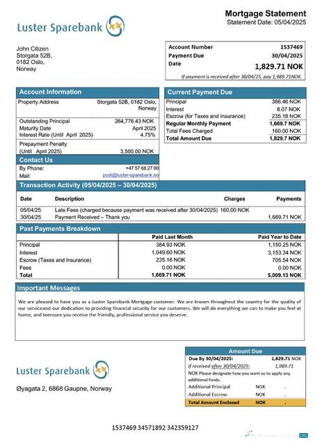 Профессиональный Скачать Норвегия Luster Sparebank Ипотека Выписка Word и PDF Шаблон Photoshop Шаблон