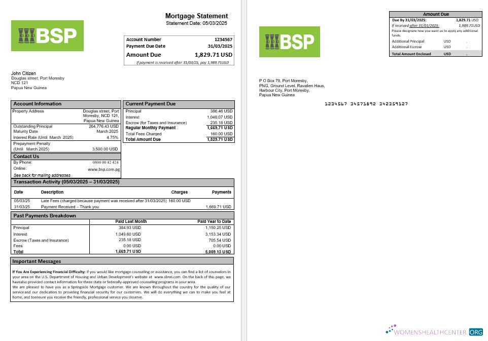 Качественный Скачать Папуа-Новая Гвинея BSP Ипотека Выписка в Word и PDF Formats Photoshop Шаблон