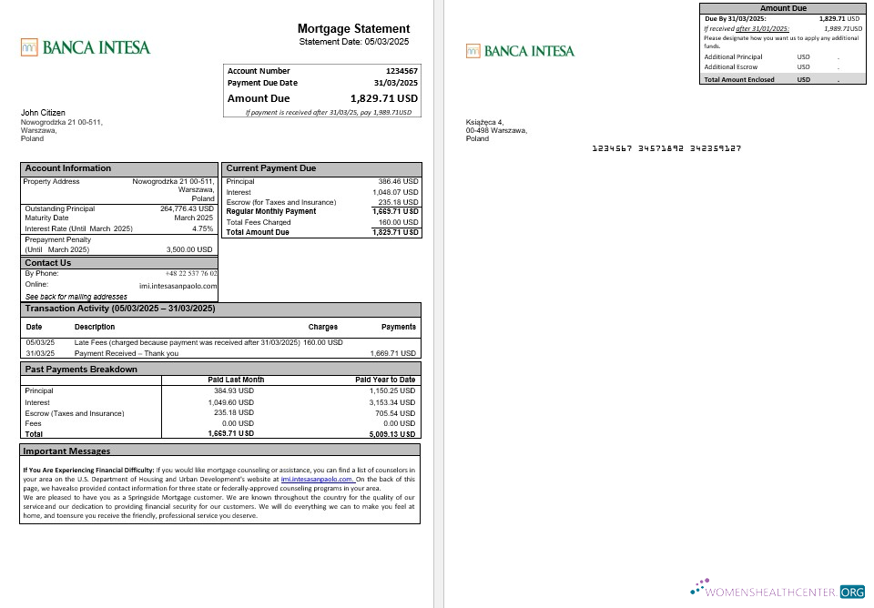Премиум Скачать Польша Banca Intesa Ипотека Выписка в Word и PDF Formats Photoshop Шаблон