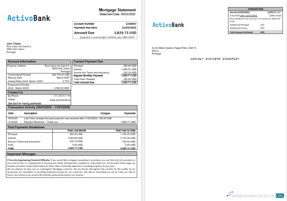 Премиум Скачать Португалия Activobank Ипотека Выписка в Word и PDF Formats Photoshop Шаблон