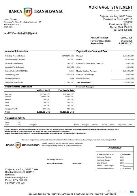 Качественный Скачать Румыния Banca Transilvania Ипотека Выписка в Word и PDF Formats Photoshop Шаблон
