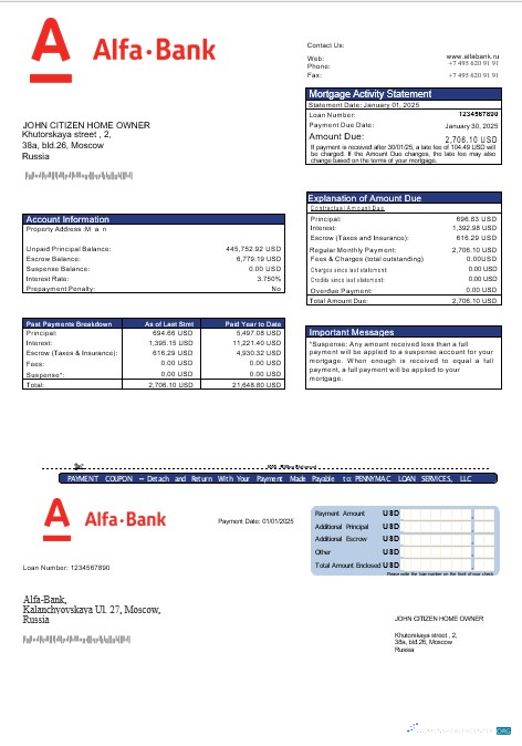 Качественный Скачать Россия Alfa Банк Ипотека Выписка в Word и PDF Formats Photoshop Шаблон