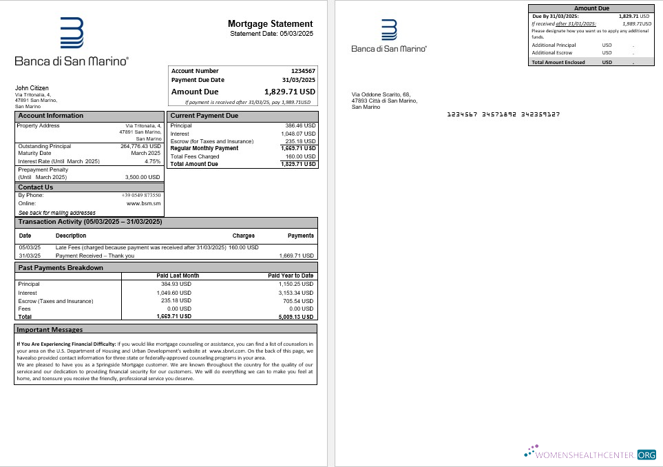 Премиум Скачать San Marino Banca Di San Marino Ипотека Выписка в Word и PDF Formats Photoshop Шаблон