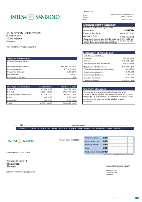 Качественный Скачать Словения Intesa Sanpaolo Банк Ипотека Выписка в Word и PDF Formats Photoshop Шаблон