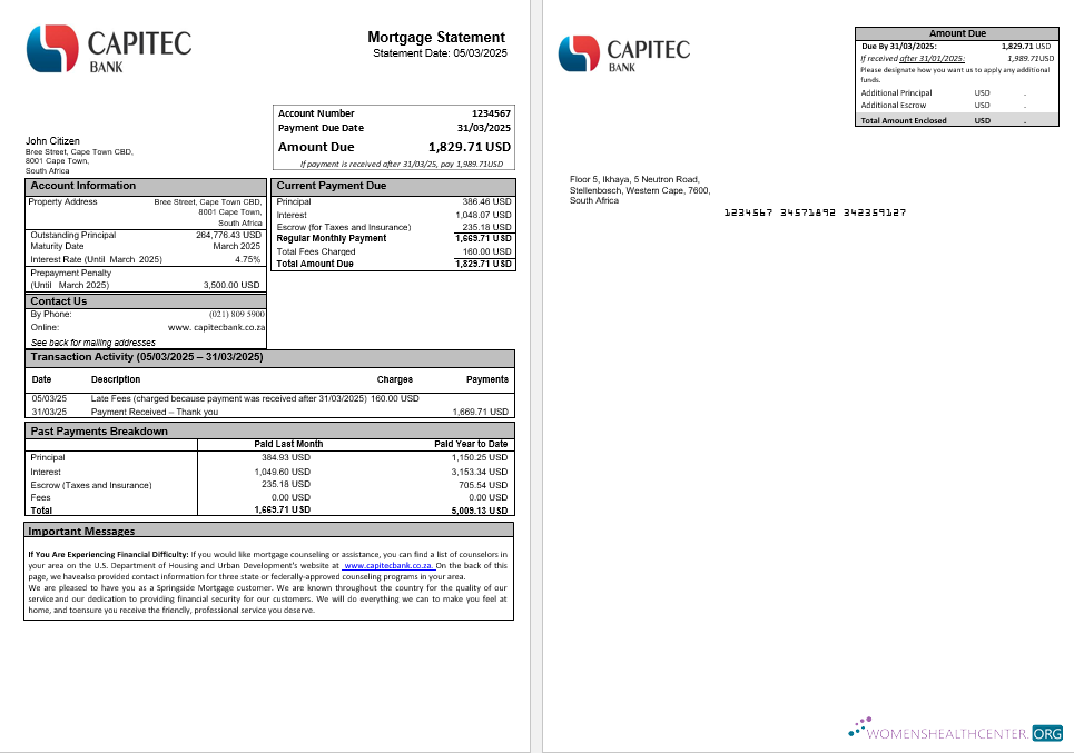 Качественный Скачать Южная Африка Capitec Банк Ипотека Выписка в Word и PDF Formats Photoshop Шаблон