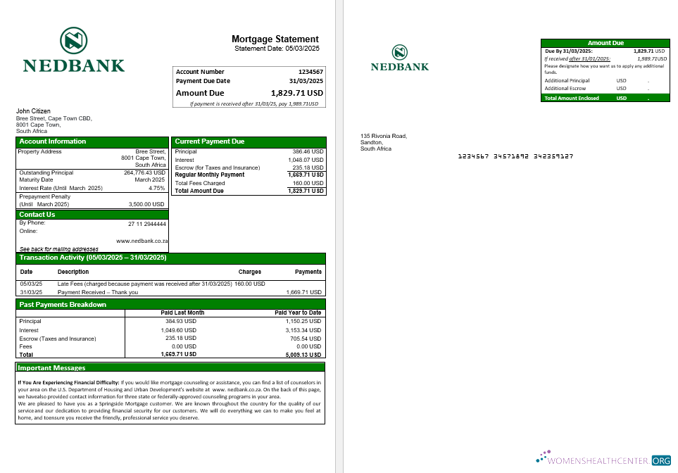 Качественный Скачать Южная Африка Nedbank Ипотека Выписка в Word и PDF Formats Photoshop Шаблон