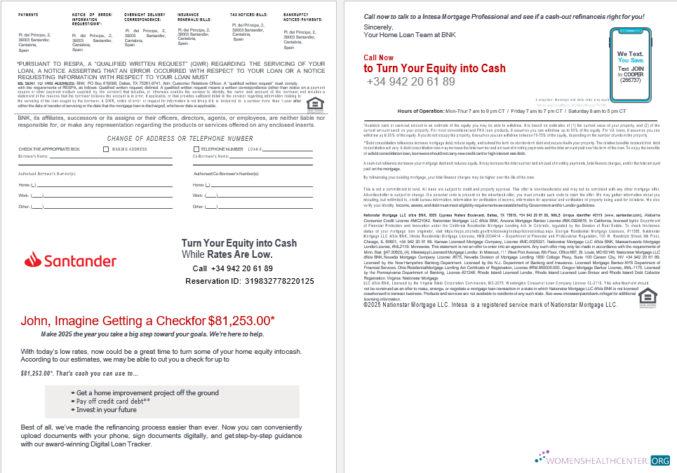 Редактируемый Скачать Испания Santander Банк Ипотека Выписка в Word и PDF Formats 3 4 Photoshop Шаблон