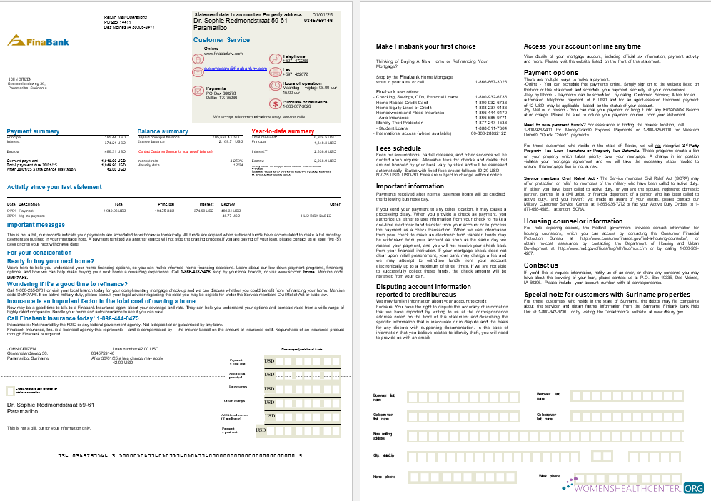 Премиум Скачать Суринам Finabank Банк Ипотека Выписка в Word и PDF Formats, 2 Страниц Photoshop Шаблон
