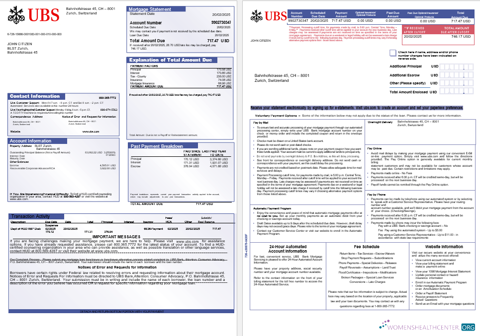 Реалистичный Скачать Swiss UBS Банк Ипотека Выписка в Word и PDF Formats, 3 Страниц 1 2 Photoshop Шаблон