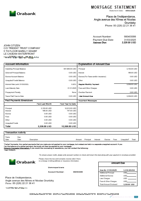 Премиум Скачать Того Orabank Ипотека Выписка в Word и PDF Formats Photoshop Шаблон