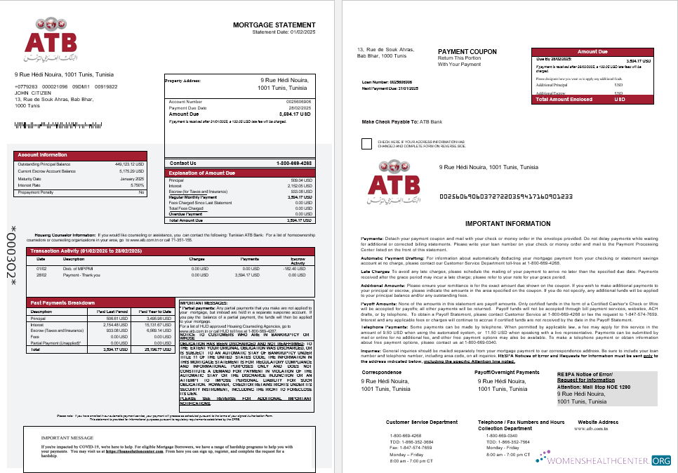Премиум Скачать Tunisian ATB Банк Ипотека Выписка в Word и PDF Formats 1 2 Photoshop Шаблон