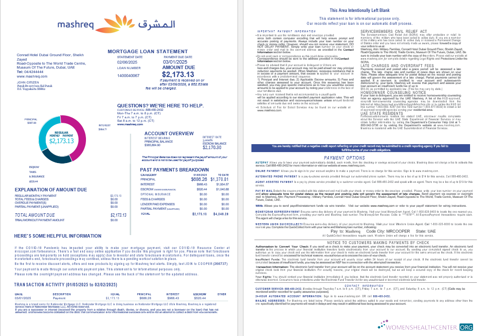 Реалистичный Скачать UAE Mashreq Ипотека Займ Выписка в Word и PDF Formats , 4 Страниц 1 2 Photoshop Шаблон