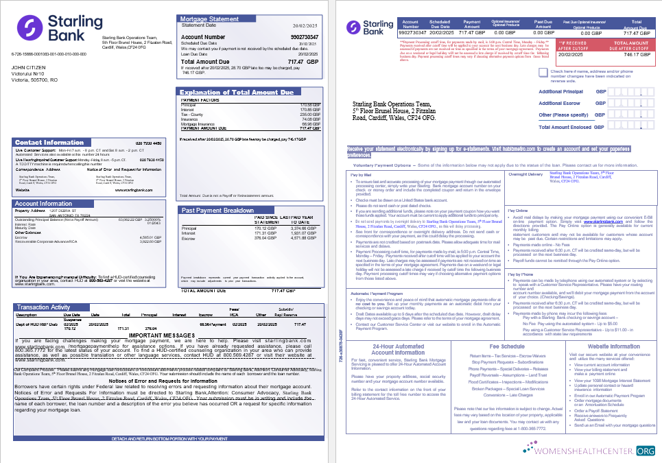 Премиум Скачать UK Starling Банк Ипотека Выписка в Word и PDF Formats, 3 Страниц Photoshop Шаблон