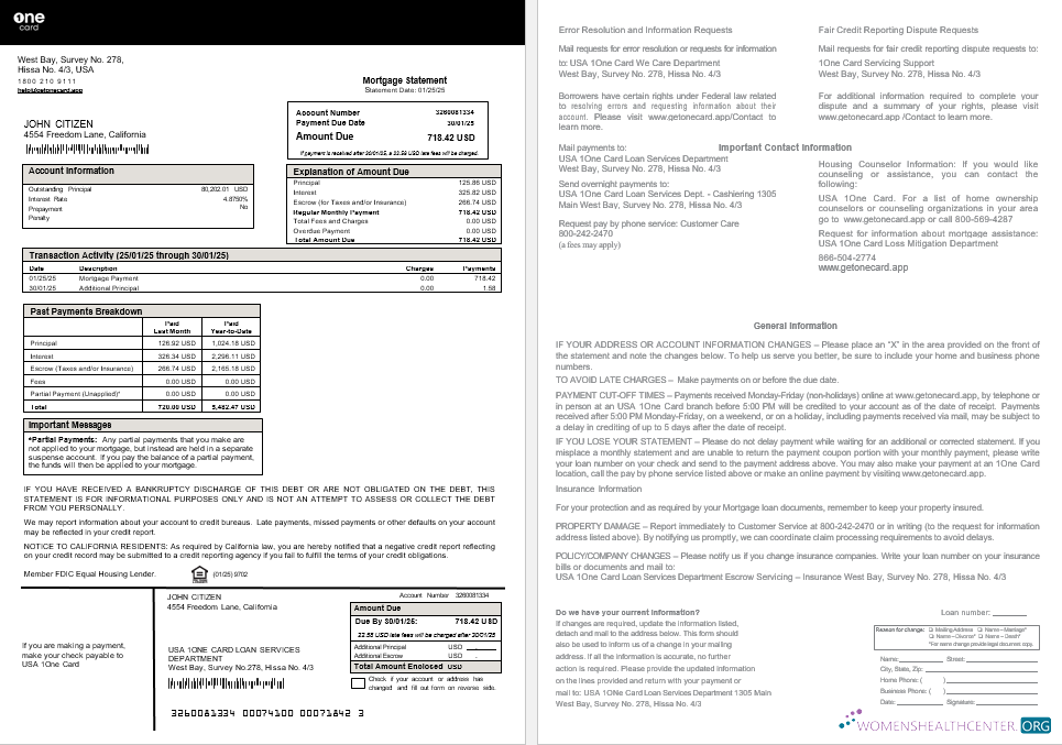 Премиум Скачать USA 1One Карта Ипотека Выписка в Word и PDF Formats Photoshop Шаблон