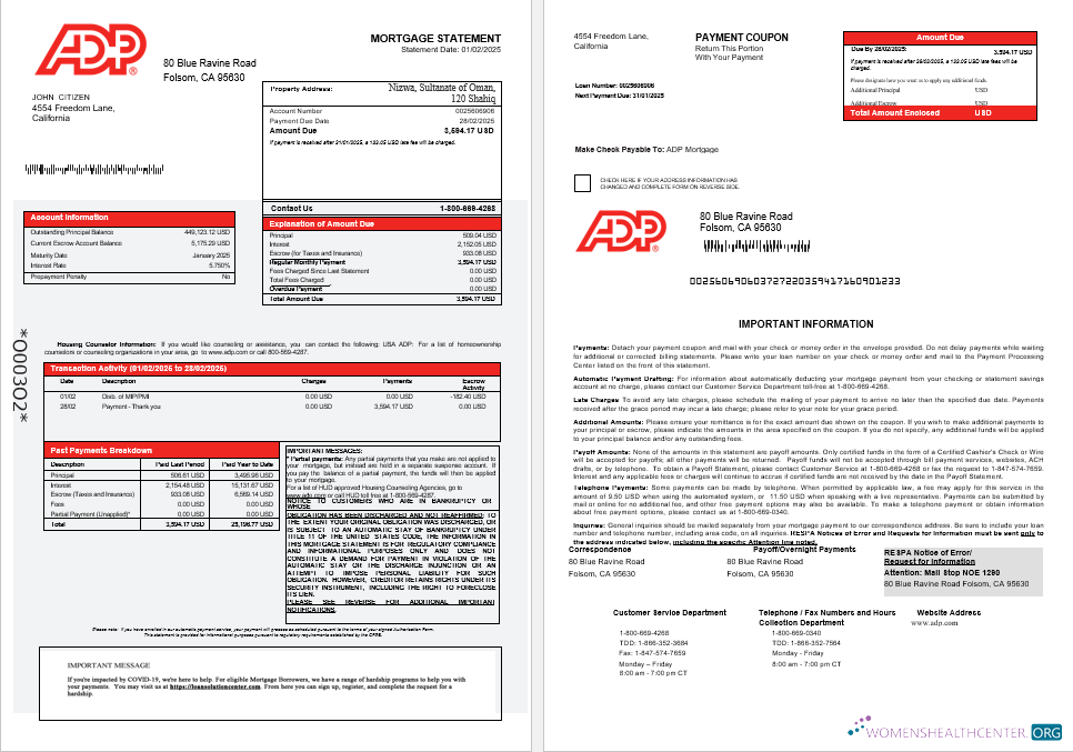 Премиум Скачать USA ADP Ипотека Выписка в Word и PDF Formats 1 2 Photoshop Шаблон