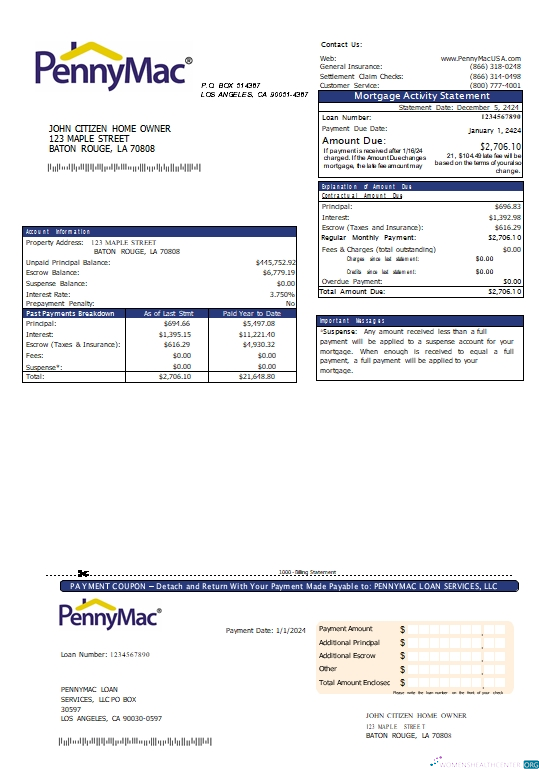 Премиум Скачать USA California Pennymac Займ Services Ипотека Выписка Scr Photoshop Шаблон