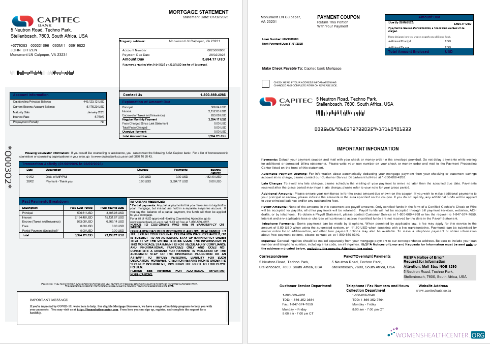 Премиум Скачать USA Capitec Банк Ипотека Выписка в Word и PDF Formats 1 2 Photoshop Шаблон