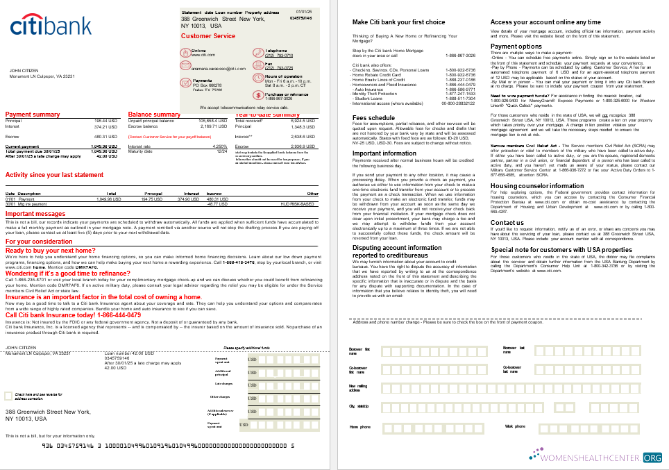 Премиум Скачать USA Citi Банк Ипотека Выписка в Word и PDF Formats, 2 Страниц Photoshop Шаблон